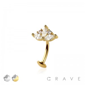 MULTI CZ MARQUISE FLOWER TOP 316L SURGICAL STEEL THREADLESS FLOATING BELLY BUTTON RING